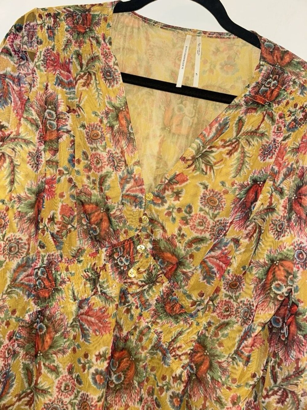Anthropologie Gretchen Multicolor Boho Peasant Prairie Blouse Size Petite Large - Picture 3 of 9